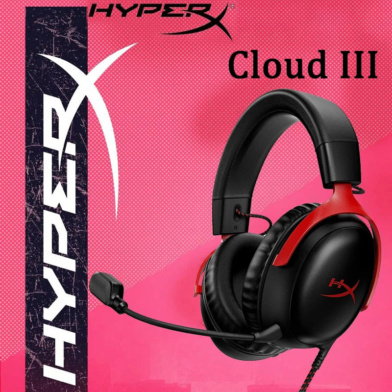 HyperX Cloud III Wired Gaming Headset with DTS X Spatial Audio, 53mm Drivers, Noise Cancelling Mic – USB & 3.5mm Gaming Headphones for PC, PS5, Xbox, Switch