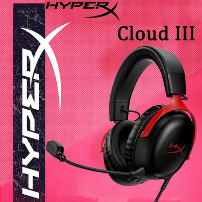 HyperX Cloud III Wired Gaming Headset with DTS X Spatial Audio, 53mm Drivers, Noise Cancelling Mic – USB & 3.5mm Gaming Headphones for PC, PS5, Xbox, Switch