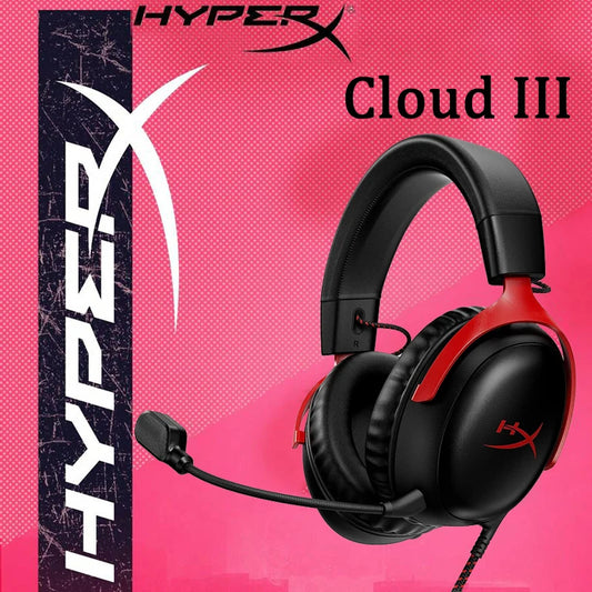 Auriculares gaming con cable HyperX Cloud III con audio espacial DTS X, transductores de 53mm y micrófono con cancelación de ruido – Auriculares gaming USB y 3.5mm para PC, PS5, Xbox y Switch