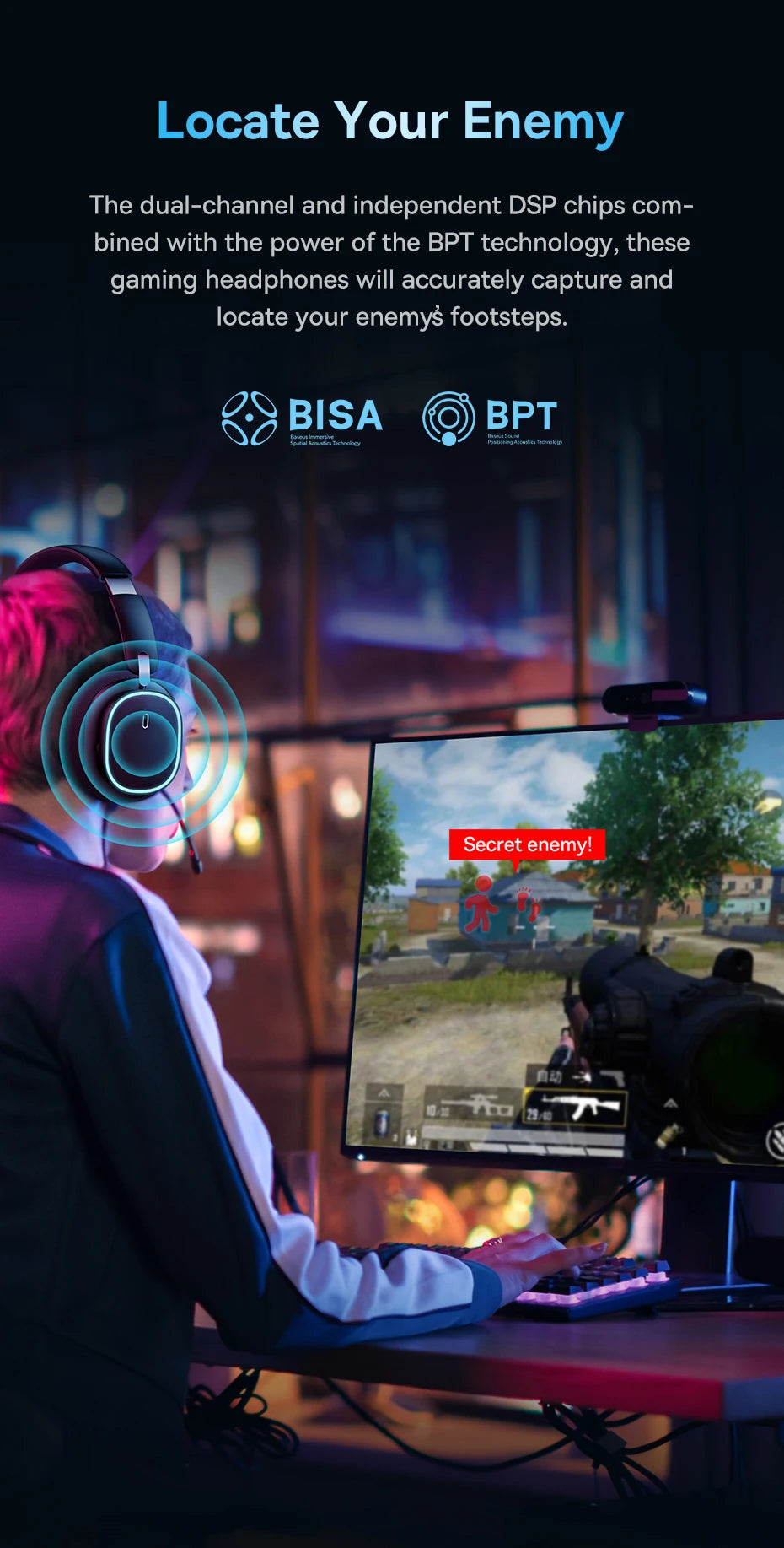 Baseus GH02 Gaming Wireless Headphones Bluetooth 5.3 Over-Ear Headset with Mic, 40mm Driver RGB Gaming Headphones, 2.4G Wireless Low Latency Headset