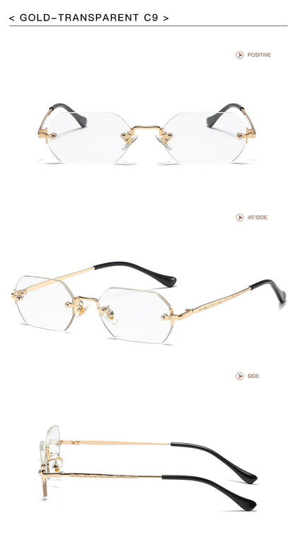 Vintage Rimless Polygon Sunglasses Women Men Luxury Brand Designer Popular Travel Small Frame Sun Glasses Ladies