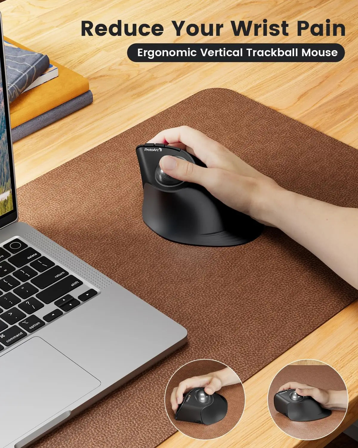 ProtoArc EM05NL Ασύρματο ποντίκι trackball επαναφορτιζόμενο Bluetooth, εργονομικό κάθετο ποντίκι rollerball για υπολογιστή, iPad, Mac, Windows