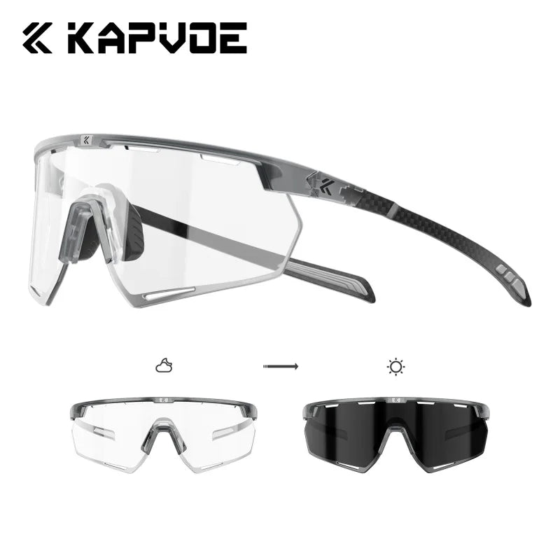Kapvoe Real Carbon Fiber Cycling Glasses Sunglasses for Men Lightweight Photochromic UV400 MTB Bike Bicycle Sports Eyewear