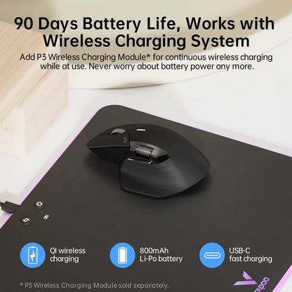 Rapoo MT760 Multi-Mode Rechargeable Wireless Mouse, Ergonomic Bluetooth Mouse with 4000 DPI, Easy-Switch for Up to 4 Devices, USB-C Rechargeable