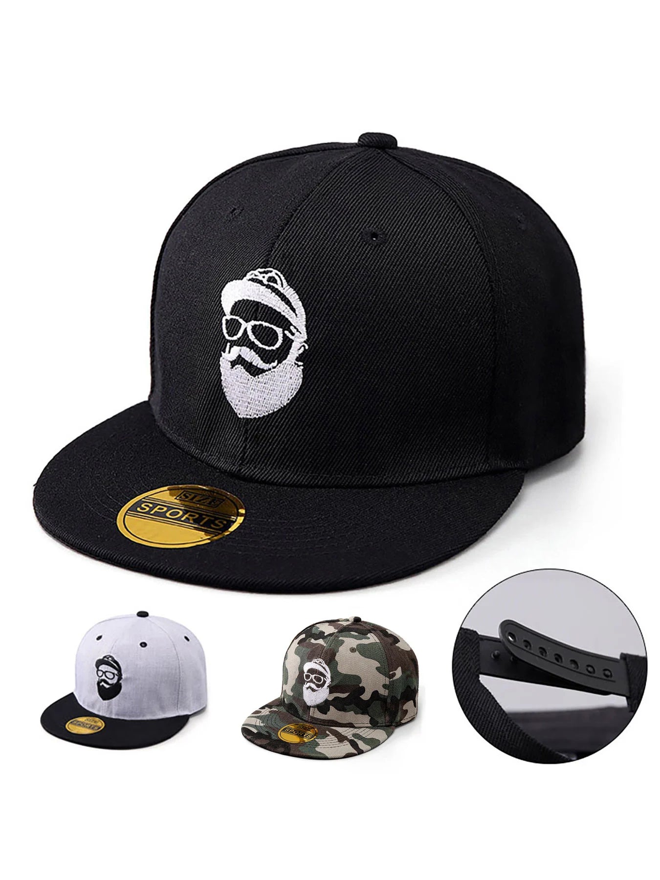 Uncle Beard Baseball Cap, Fashionable Flat-Brim Hip-Hop Hat for Men and Women, Adjustable Size, Suitable for All Seasons, Outdoor Casual Sun Hat, Embroidered Classic Character Design, Street Dance Hat, Suitable for Daily Casu
