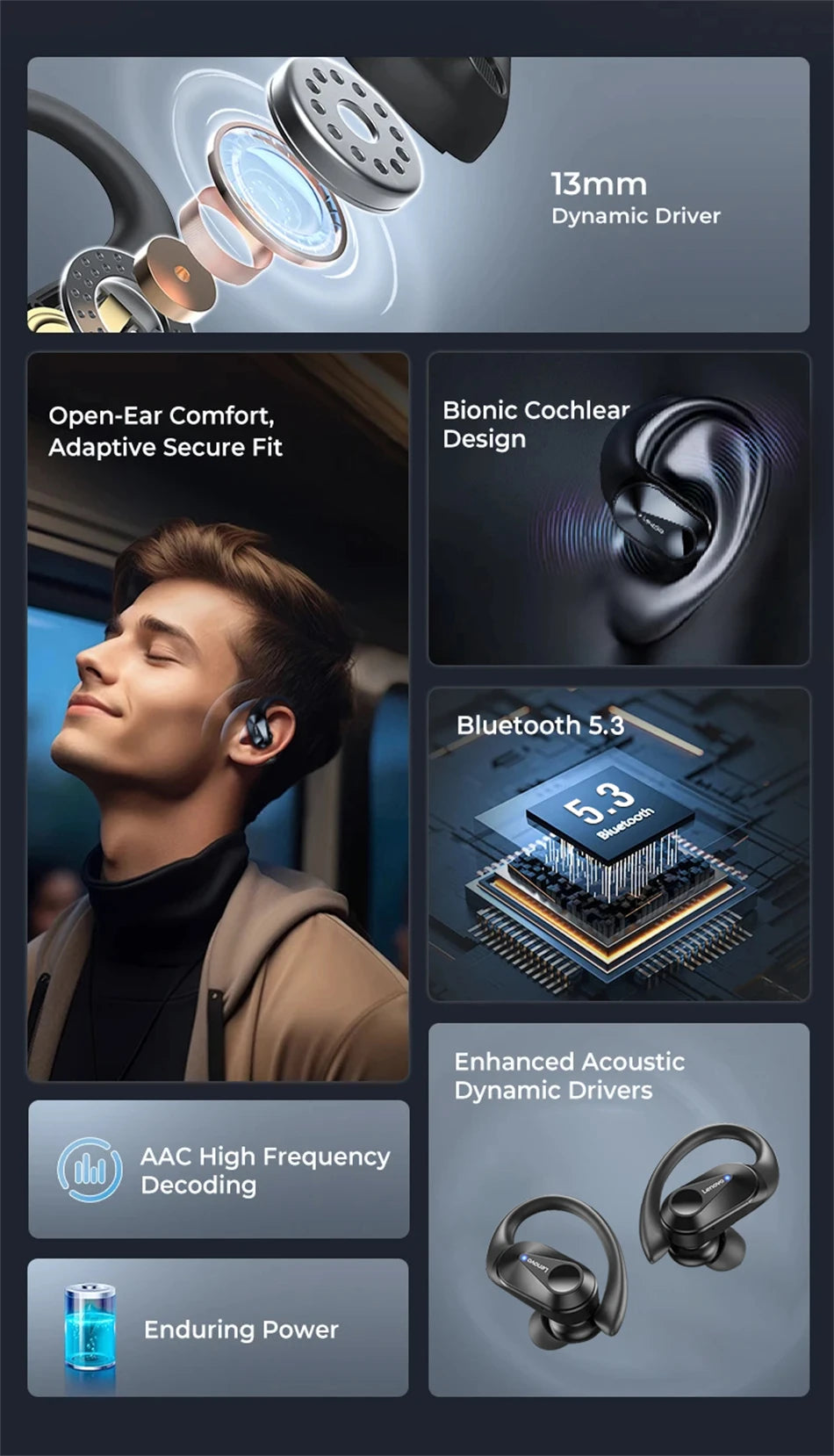 Lenovo LP75 TWS Bluetooth 5.3 Wireless Earphones – LED Display, Noise Reduction, Waterproof True Wireless Earbuds with Microphone & Deep Bass Sound
