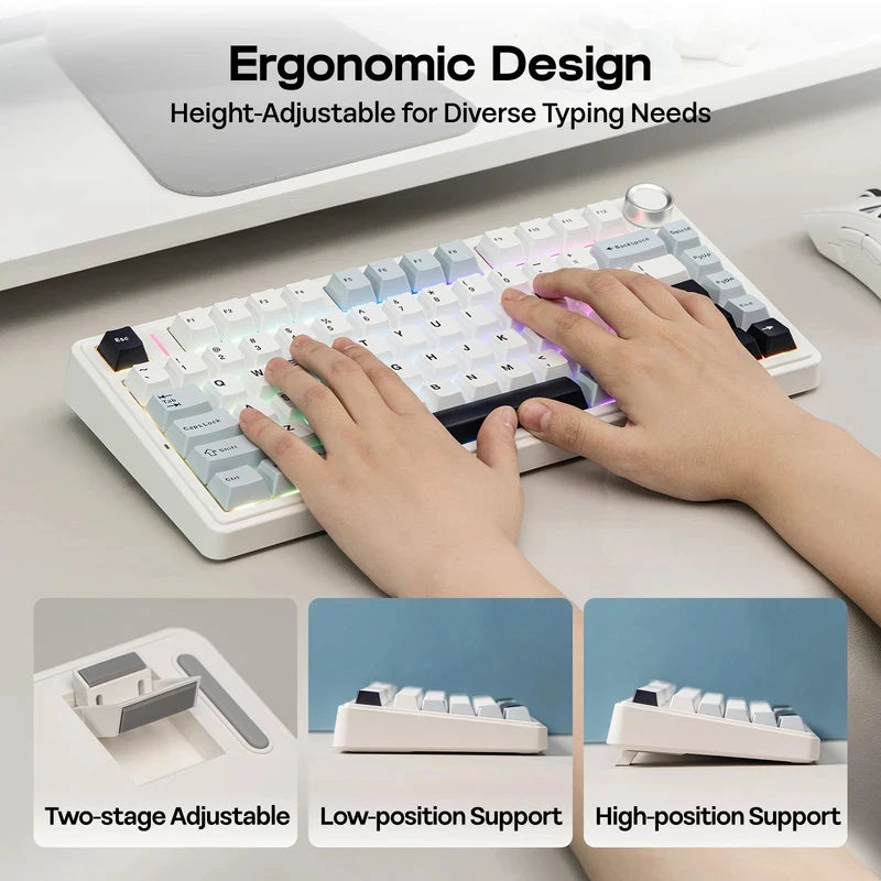 The New Hot-Selling EPOMAKER x AULA F75 75% ANSI Hot-Swappable Washer Bluetooth 5.0/2.4G Wireless/wired Mechanical Keyboard PBT