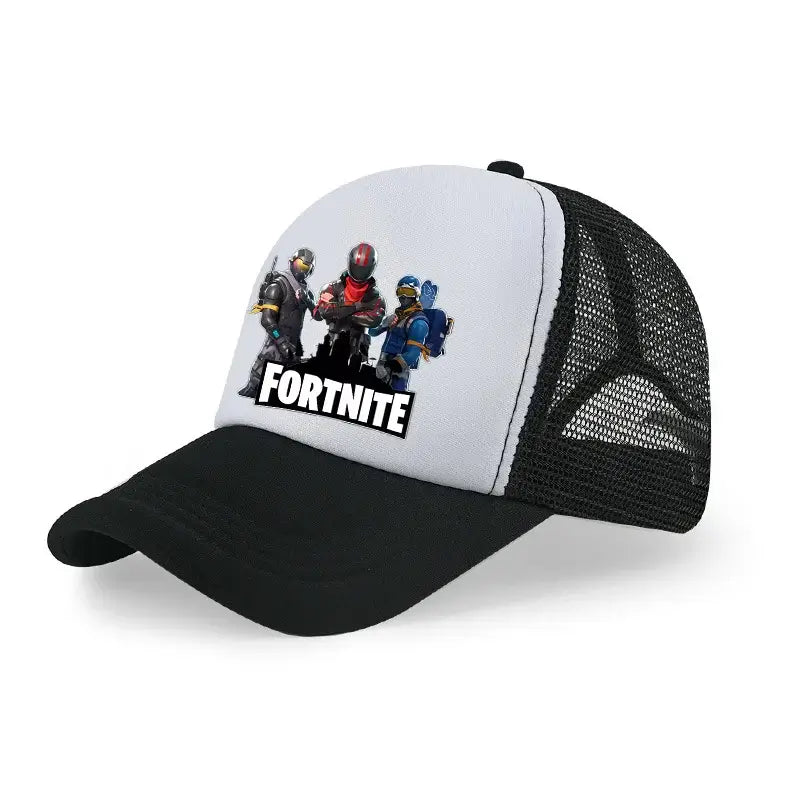 Детска бейзболна шапка Fortnite с принт в анимационен игрови стил, лятна дишаща мрежеста шапка с регулируема козирка, подарък за детски рожден ден