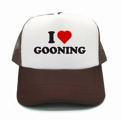Sjove „I Love Gooning“-baseballkasketter – Cool sommerhat til mænd i netstof – Humoristisk truckerkasket – Unisex udendørs kasketter i netstof – MZ-080