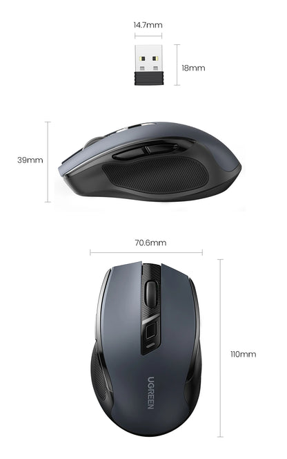 UGREEN Wireless Ergonomic Mouse 4000 DPI Silent Wireless Mouse with 6 Buttons, 2.4G & Bluetooth Ergonomic Mouse for Laptop, MacBook, PC & Tablet