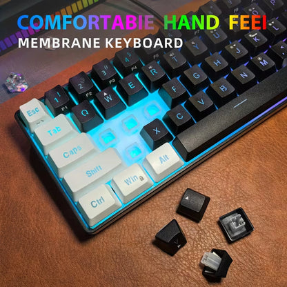 60% Gaming Keyboard Wired RGB Backlit Mini 61 Keys Membrane Keyboard Anti-Ghosting No-Conflict Ultra-Compact for Gamers