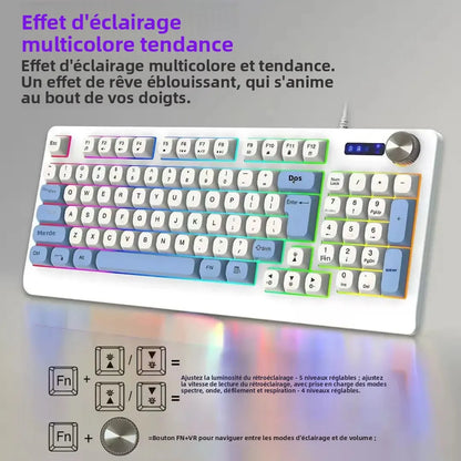 93 Keys Wired RGB Gaming Keyboard Two Tone PBT Ball Keycaps Mechanical Feeling Portable Keyboard for Laptop Office Gamer Typing