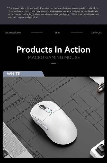Bezdrôtová herná myš X3 ATTACK SHARK, červená farba, 4K odozva, Bluetooth trojrežimové pripojenie, PAW3395, makro Bluetooth herná myš