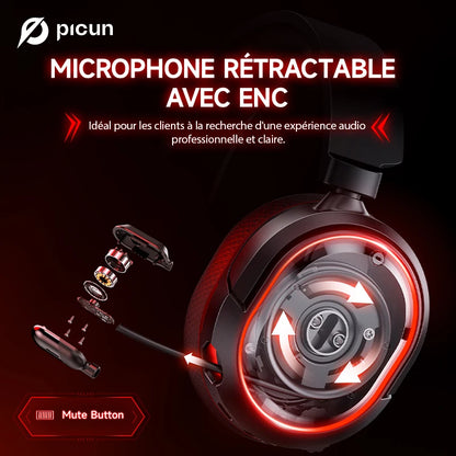 Picun G2 Wireless Gaming Headset Bluetooth 5.3 – 7.1 Surround Sound, ENC Microphone, 100H Battery, Low Latency Headphones for PC, PS5, PS4, Switch & Mobile