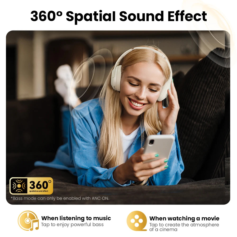 HAYLOU S30 Wireless Bluetooth 5.4 Headphones – 43dB Adaptive Noise Cancelling Over-Ear Headphones, 40mm Driver, 80H Playtime Hi-Res ANC Headset with Microphone