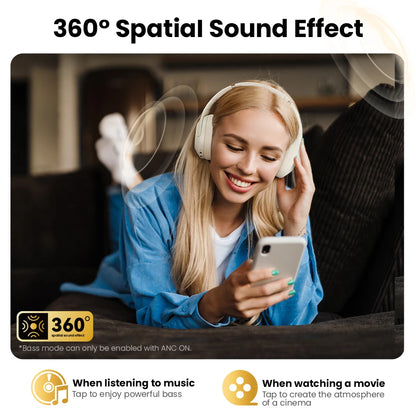 HAYLOU S30 Wireless Bluetooth 5.4 Headphones – 43dB Adaptive Noise Cancelling Over-Ear Headphones, 40mm Driver, 80H Playtime Hi-Res ANC Headset with Microphone