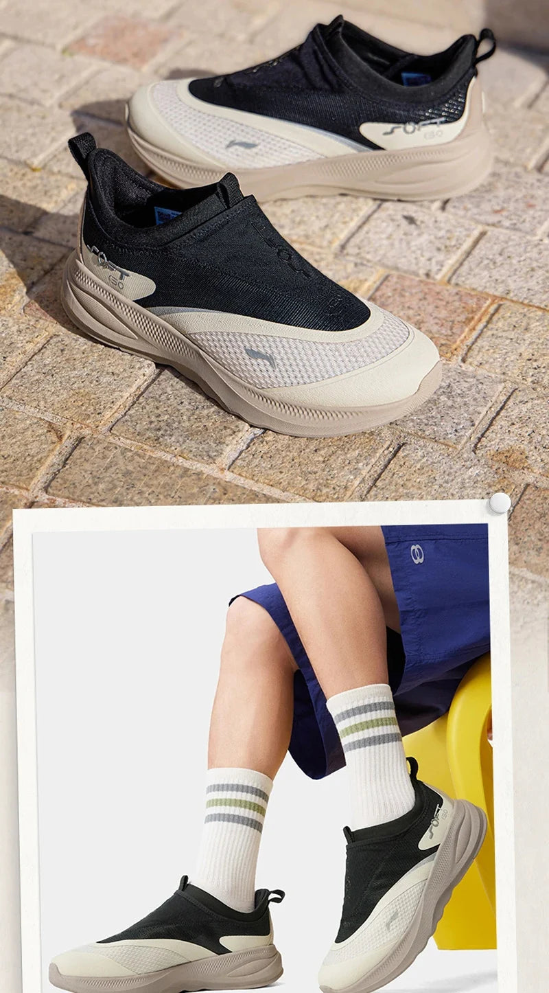 Li-Ning Men's SOFT GO 2 Walking Shoes COMFOAM Slip-on Soft Thick Heel LiNing Comfortable Wearable Sports Casual Shoes AGLV005