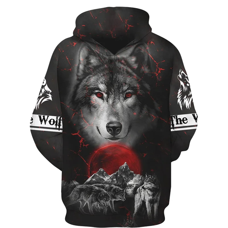 Sweat à capuz com fecho e estampado 3D de lobo, estilo streetwear, para homem/mulher, casaco com capuz unissexo casual hip-hop