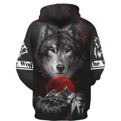 Sweat à capuz com fecho e estampado 3D de lobo, estilo streetwear, para homem/mulher, casaco com capuz unissexo casual hip-hop