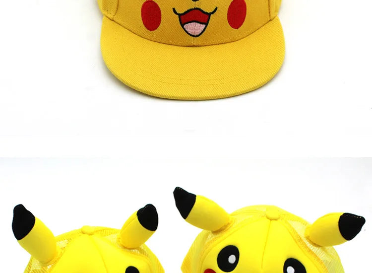 Cartoon Pikachu Cosplay Baseball Hat with Ears Cute Pokemon Baseball Cap for Adults Kids Costume Party Gift