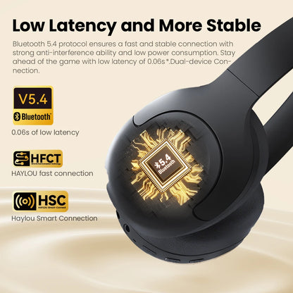 HAYLOU S30 Wireless Bluetooth 5.4 Headphones – 43dB Adaptive Noise Cancelling Over-Ear Headphones, 40mm Driver, 80H Playtime Hi-Res ANC Headset with Microphone