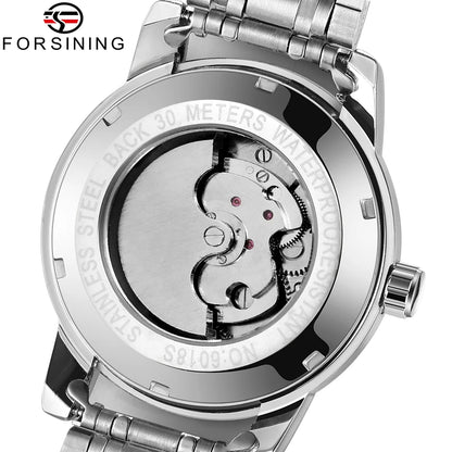 Reloj mecánico automático para hombre Forsining: estilo de lujo, ejecutivo y moderno; brazalete de metal; tourbillon; agujas luminiscentes; adornado con diamantes sintéticos