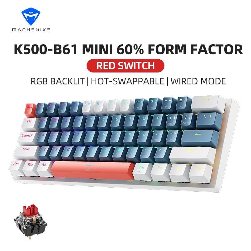 MACHENIKE K500-B61 Mini Mechanical Keyboard 60% Wired Gaming Keyboard, 61-Key Hot-Swappable RGB Backlit Mechanical Keyboard with PBT Keycaps