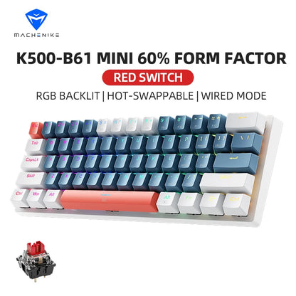 MACHENIKE K500-B61 Mini Mechanical Keyboard 60% Wired Gaming Keyboard, 61-Key Hot-Swappable RGB Backlit Mechanical Keyboard with PBT Keycaps