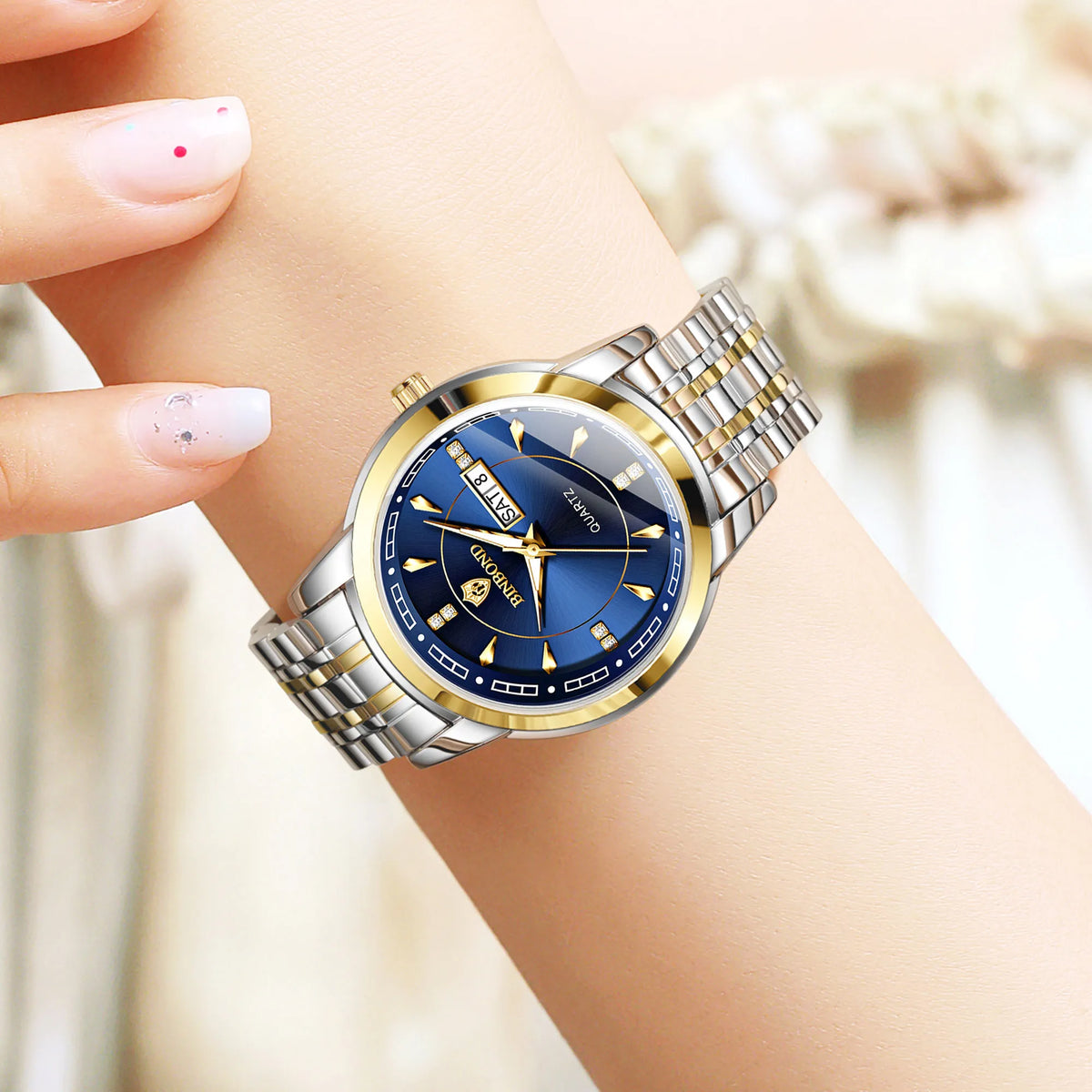 Montres à quartz de luxe originales BINBOND pour femme – Modèle étanche et lumineux – Idée cadeau (coffret inclus)