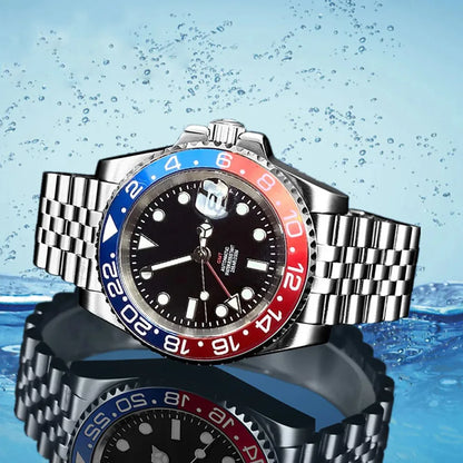 NH34A 200M Waterproof 40mm NH34 GMT Sapphire Luminous Automatic Movement Diving Watch Men Steel Bracelet Black Grey Insert