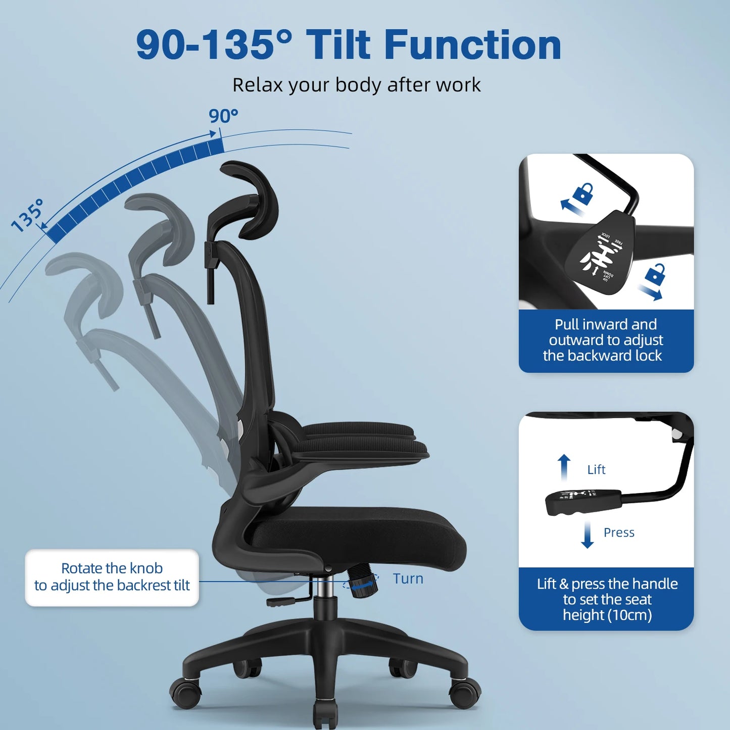 Daccormax Ergonomic Office Chair with Lumbar Support, Adjustable Headrest & Armrests, Computer Desk Chair with 150kg Capacity