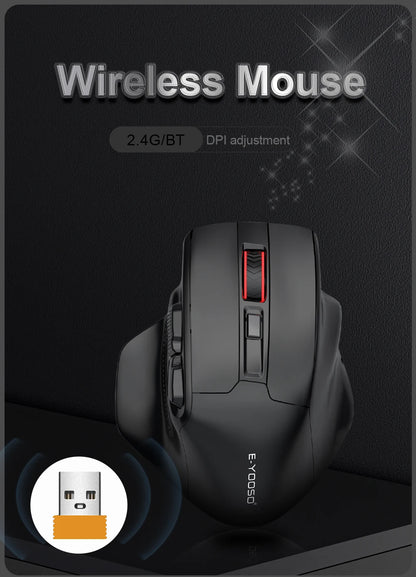 E-YOOSO X-31 Pro USB-gamingmus, stor, med Bluetooth-stöd, 2.4G trådlös, PAW3212, 4800 DPI, för gamers, dator, laptop och PC