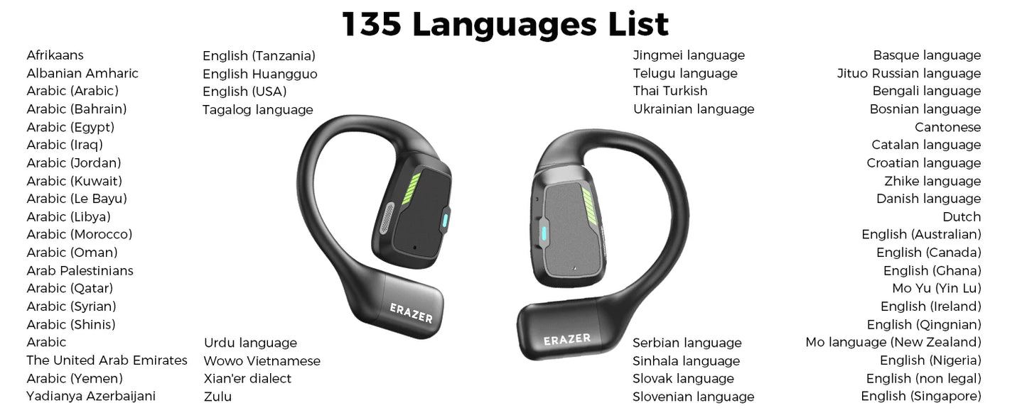 AI Earphone Translator Erazer XP6 Bluetooth 5.4 Wireless Earbuds – Real-Time 144 Languages Translation, Sleep ASMR Earphones, Deep Bass AI Headphones for Travel & Office