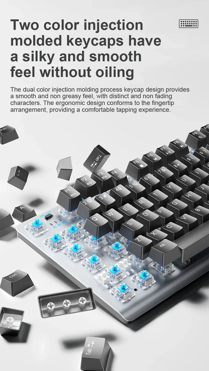 AULA F3001 Mechanical Keyboard Bluetooth Wireless Three Mode Metal Panel Two-color Injection Molding Cool Backlight Effect 87Key
