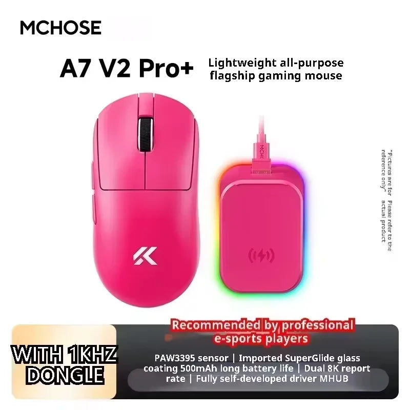 MCHOSE A7 V2 Ultra Wireless Gaming Mouse with PixArt 3950Ti Sensor, 8K Polling Rate, Lightweight Bluetooth & 2.4G RGB Gaming Mouse