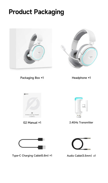 Picun G2 Wireless Gaming Headset Bluetooth 5.3 – 7.1 Surround Sound, 5ms Low Latency Gaming Headphones with ENC Microphone for PC, PS5, PS4, Switch & Mobile