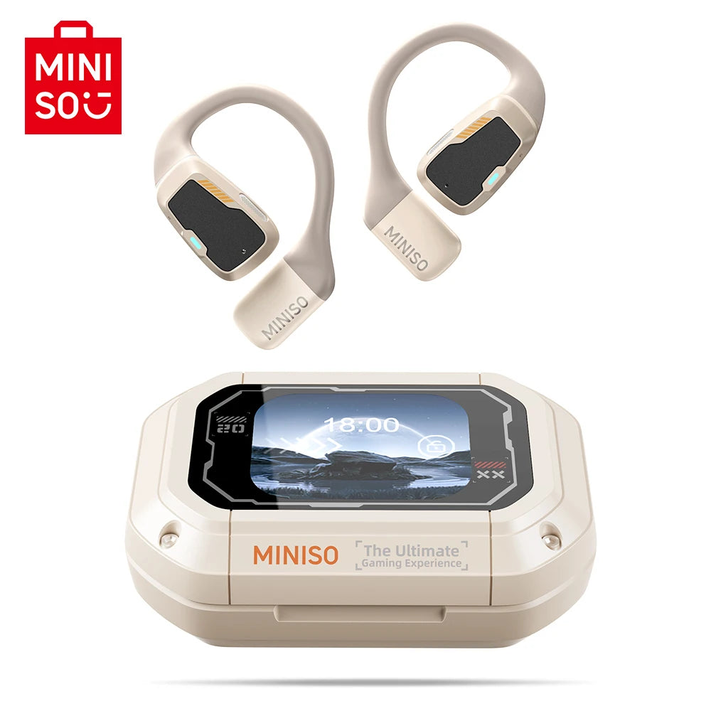 AI MINISO M98 Wireless Headphones OWS Bluetooth Earphones with AI Translator, Gaming Headset, Open Ear Sports Earbuds, LCD Touch Screen IPX5 Waterproof
