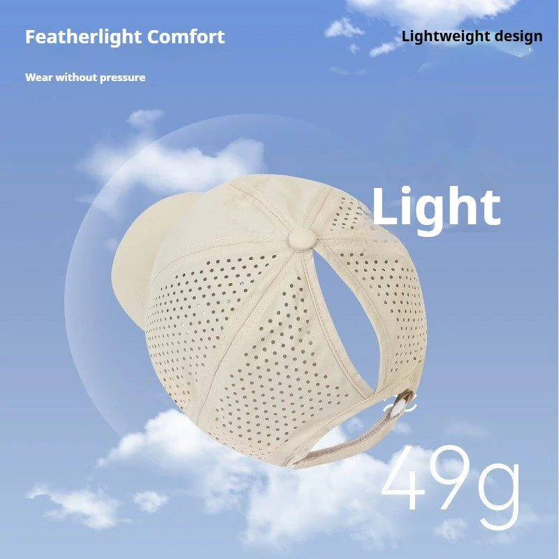 1 unidad de gorras de béisbol con lengüeta de secado rápido para mujer, protección de verano, malla transpirable, gorra transpirable, elegante y ajustable, ideal para llevar la coleta.