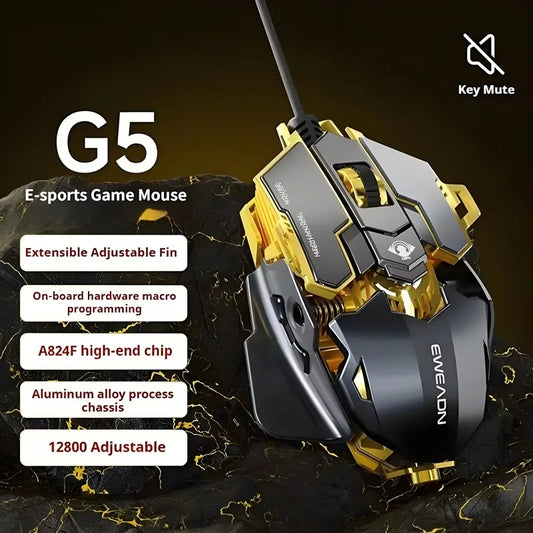 G5 RGB Wired Gaming Mouse 12800 DPI Programmable Gaming Mouse with 9 Macro Buttons for PC, Laptop & Esports