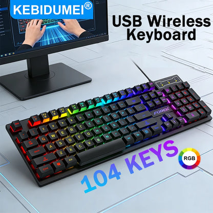 104 Keys USB Wired Keyboard RGB Mechanical Gaming Keyboard Ergonomic Esports Keyboard Computer Accessorie for Laptop Macbook