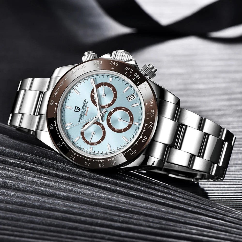 Męski zegarek chronograf PAGANI DESIGN – Luksusowy zegarek na rękę z mechanizmem kwarcowym, podświetlany i wodoodporny.
