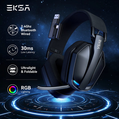 EKSA G19BT 2.4GHz Wireless RGB Headphones With Mic USB/type C Transmitter Over-Ear Gaming Headset