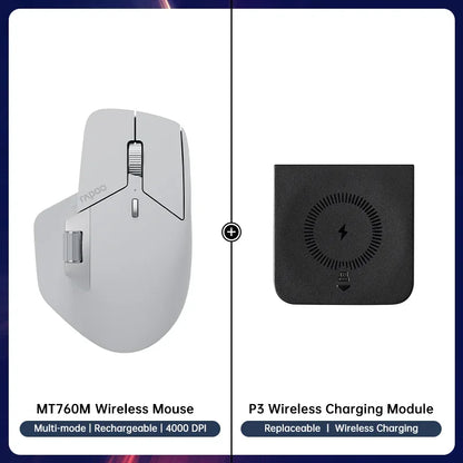 Rapoo MT760 Multi-Mode Rechargeable Wireless Mouse, Ergonomic Bluetooth Mouse with 4000 DPI, Easy-Switch for Up to 4 Devices, USB-C Rechargeable