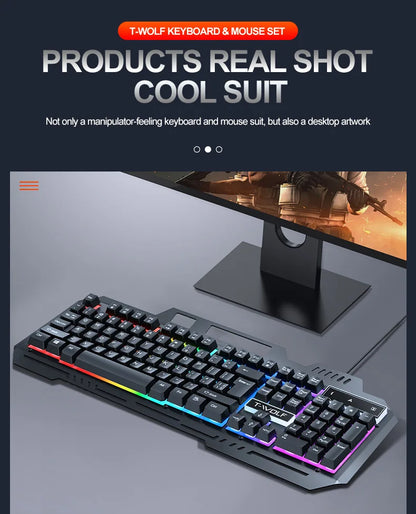 104 Keys Gaming Keyboard and Mouse Combo with RGB Backlit, All-Metal Panel Waterproof Light Up, USB Wired Computer Keyboards Gaming