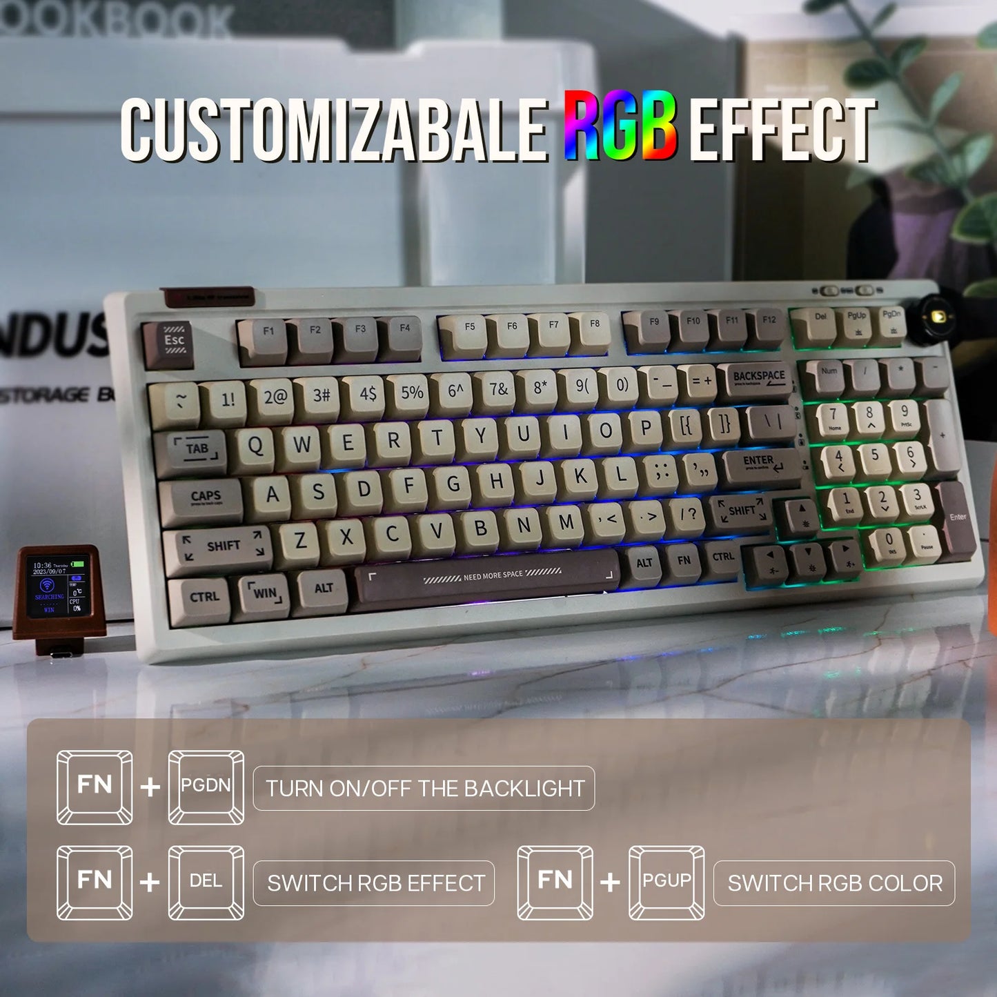 EPOMAKER RT100 95% Gasket-Mounted Wired/Bluetooth/2.4G Wireles Mechanical Keyboard with Multi-media Knob & Mini Display