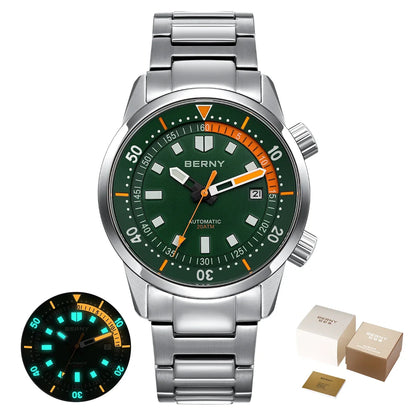 BERNY Men's Dive Watches 200M Waterproof Super Luminous Automatic Mechanical Diver Watch 42mm Sapphire Swim Diving Wristwatch