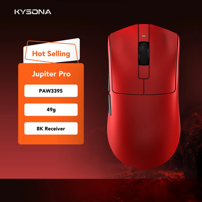 KYSONA Jupiter-serien gamingmus trådbunden/trådlös mus 8Khz PAW3950-sensor Bluetooth 46g uppladdningsbar webbdrivrutin för PC och laptop