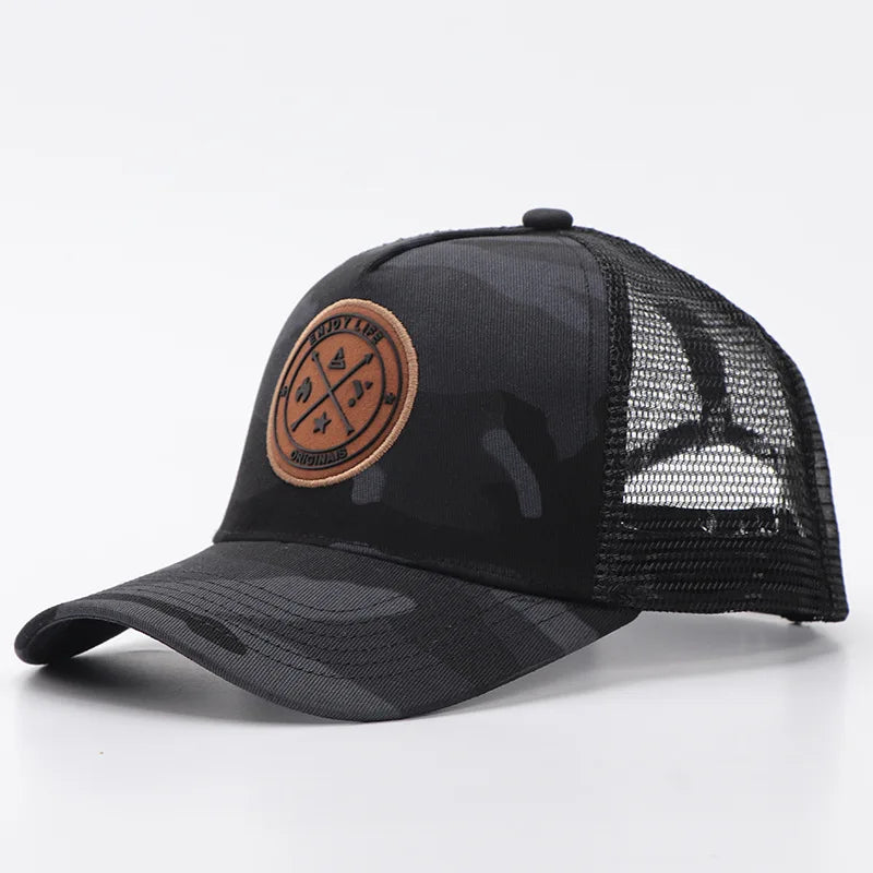 Sommer-baseballkasket i mesh til kvinder og mænd med bogstavpatch, snapback-kasket, afslappet, åndbar, unisex, street, hiphop, trucker-kasketter