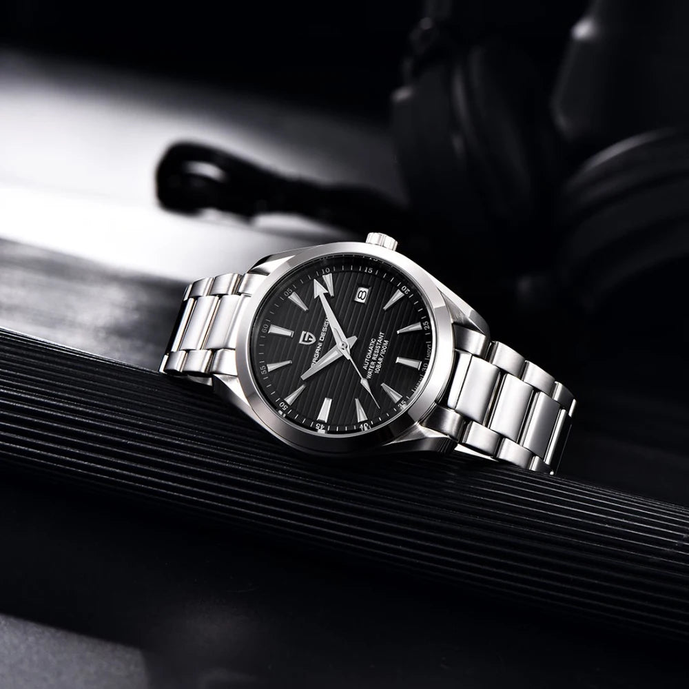Relógio de luxo para homem PAGANI DESIGN – Modelo automático mecânico (calibre 8215), em aço inoxidável, estanque, com indicador de data e ponteiros luminescentes
