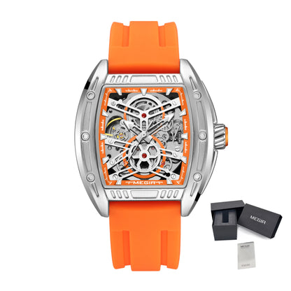 2026 Men's Automatic Mechanical Watch with Stainless Steel Case Silicone Band Skeleton Dial Waterproof Sport Wristwatch